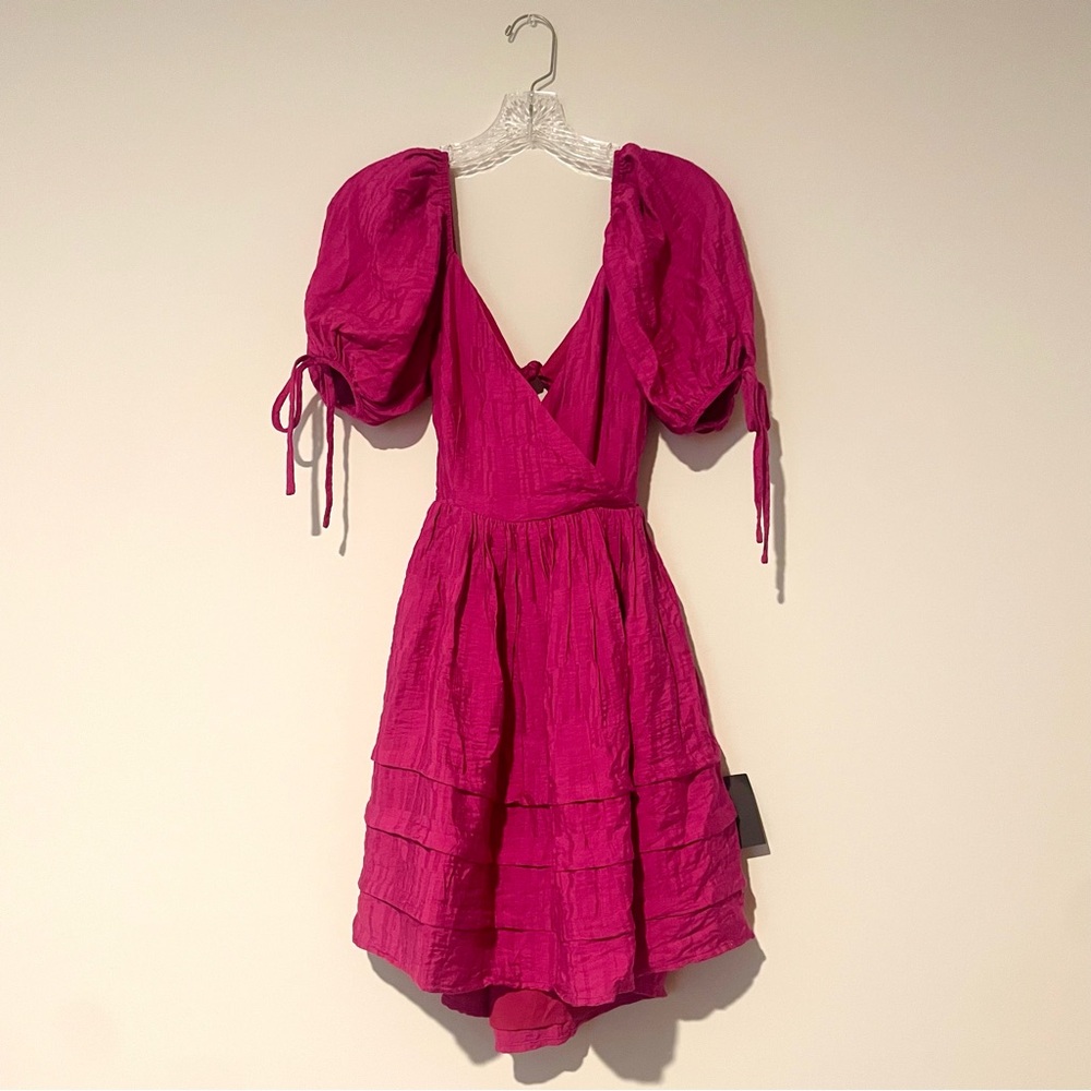 NWT Lulus Always Precious Magenta Puff Sleeve Mini Dress